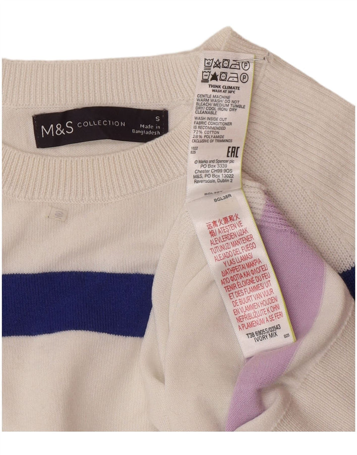 Marks & Spencer Womens Crew Neck Jumper Sweater UK 10 Small White Striped
