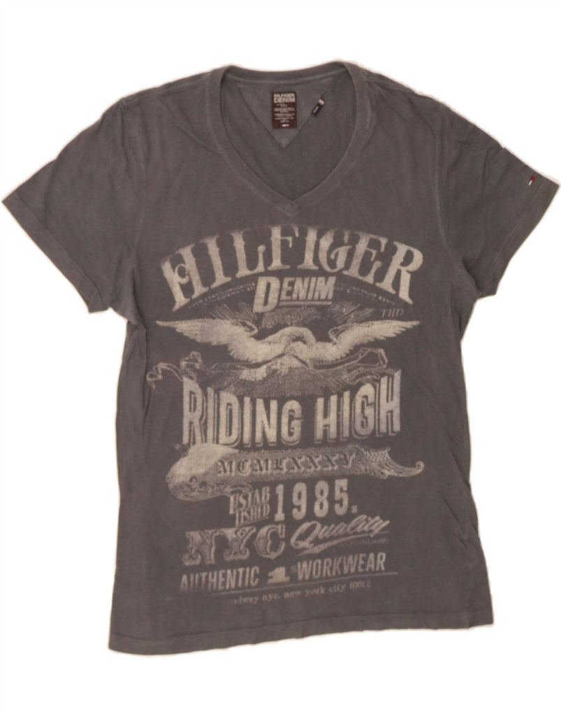 TOMMY HILFIGER Mens Graphic T-Shirt Top Medium Grey Cotton Vintage Tommy Hilfiger and Second-Hand Tommy Hilfiger from Messina Hembry 