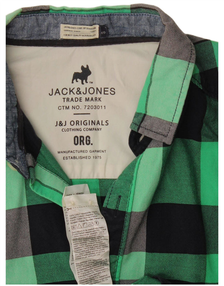 Jack & Jones Mens Flannel Shirt Small Green Check Cotton
