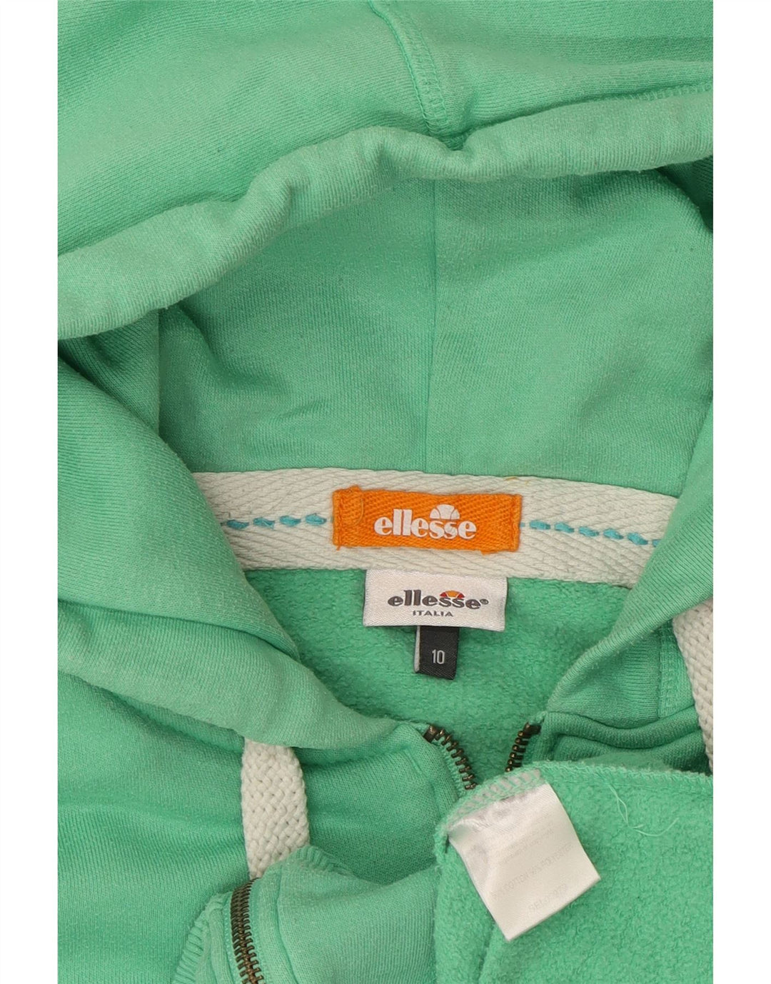 ELLESSE Womens Zip Hoodie Sweater UK 10 Small Green Cotton