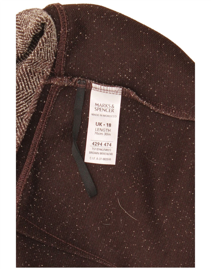 Marks & Spencer Womens Midi Skirt UK 18 XL W36  Brown Herringbone Polyester