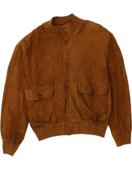 VINTAGE Mens Suede Bomber Jacket IT 52 XL Brown Leather