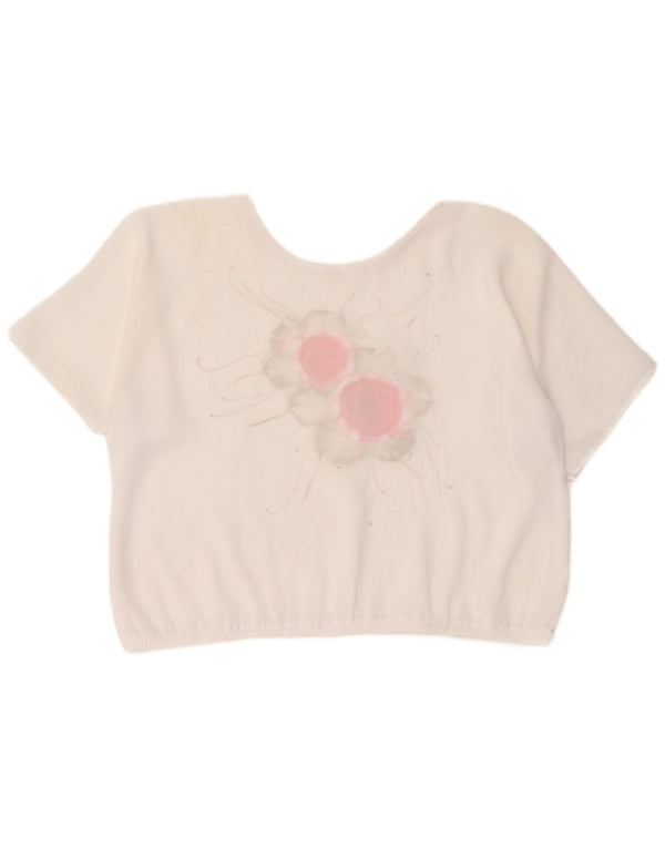 Vintage Womens Crop Blouse Top UK 18 XL White Floral