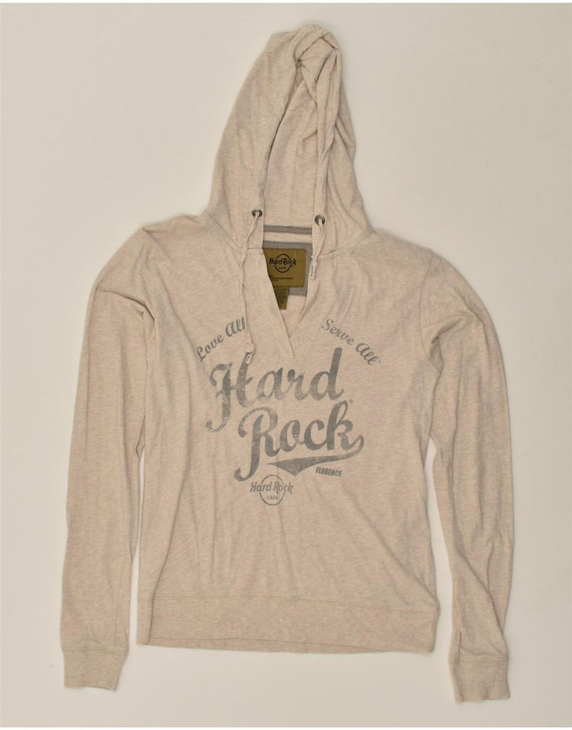 HARD ROCK CAFE Womens Florence Graphic Hoodie Jumper UK 12 Medium Beige | Vintage Hard Rock Cafe | Thrift | Second-Hand Hard Rock Cafe | Used Clothing | Messina Hembry 