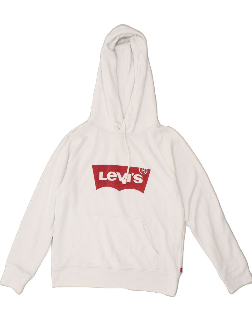 LEVI'S Womens Graphic Hoodie Jumper UK 6 XS White Cotton | Vintage Levi's | Thrift | Second-Hand Levi's | Used Clothing | Messina Hembry 