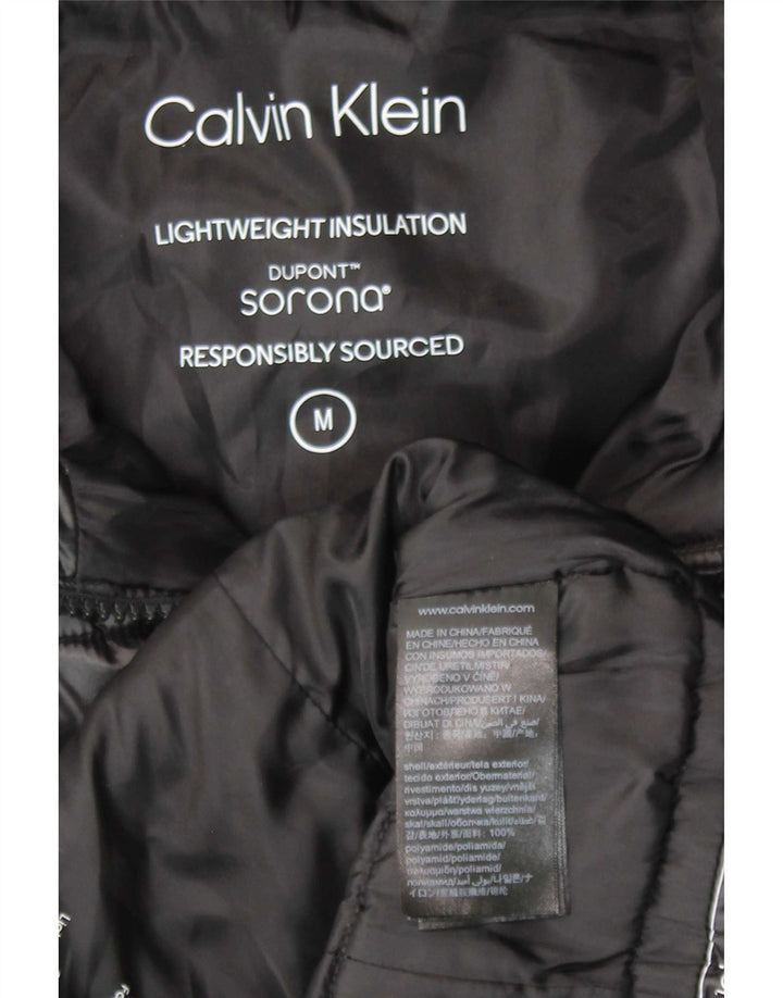 Calvin Klein Womens Hooded Padded Jacket UK 14 Medium Black Polyamide
