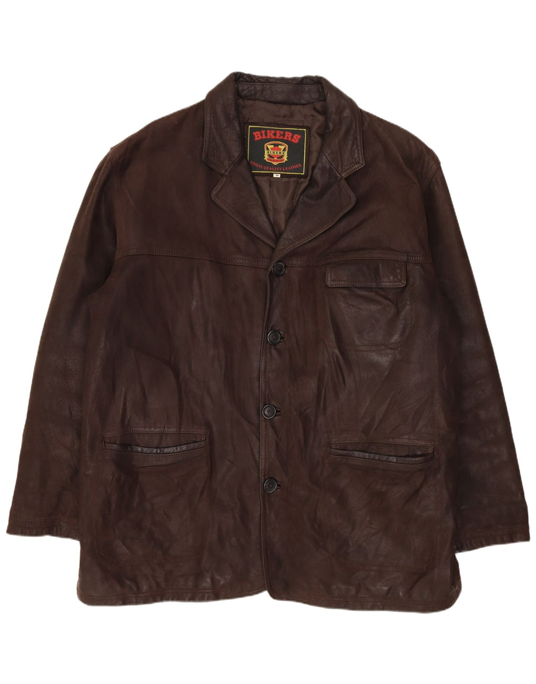 BIKERS Mens 4 Button Leather Blazer Jacket IT 58 4XL Brown Leather