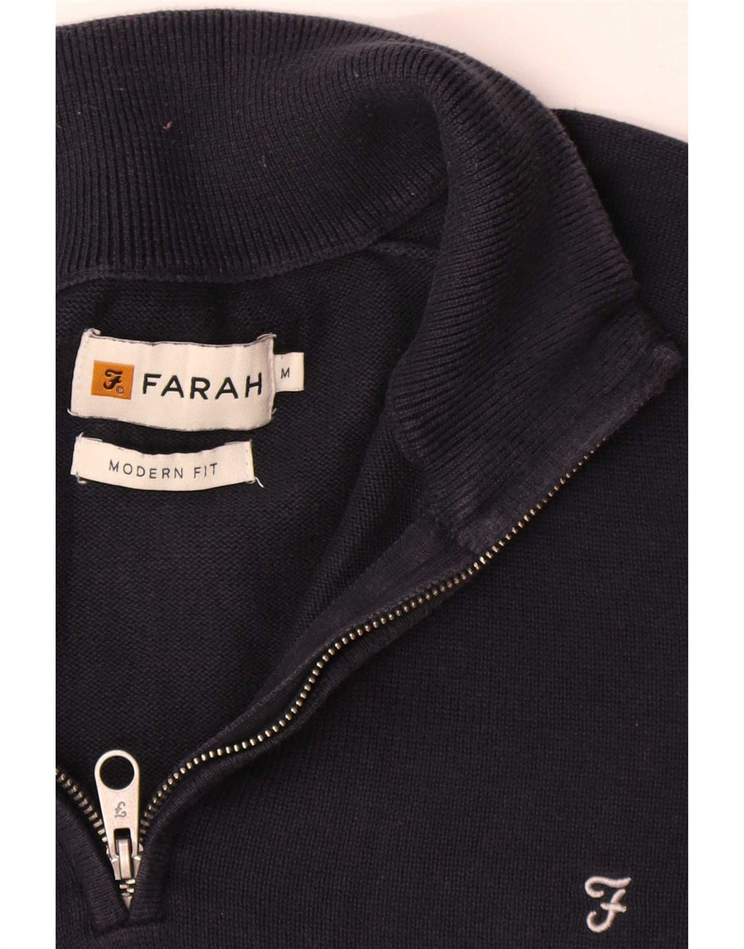 Farah Mens Modern Fit Zip Neck Jumper Sweater Medium Navy Blue Cotton