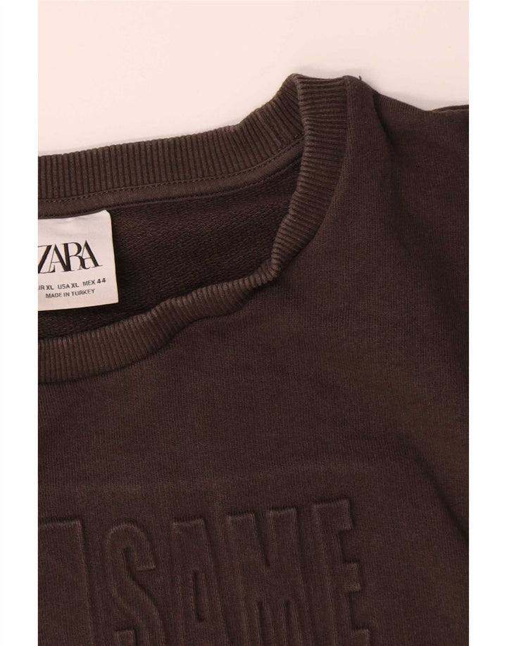 Zara Mens Graphic Sweatshirt Jumper XL Brown Cotton