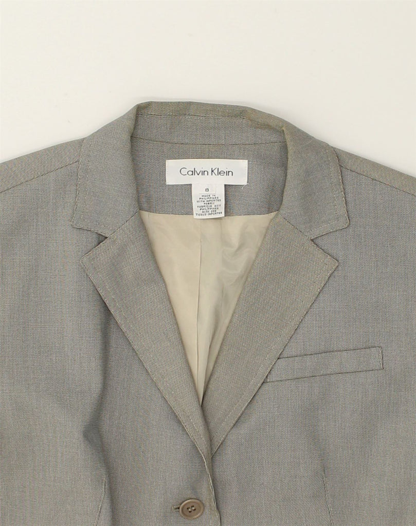 CALVIN KLEIN Womens 2 Button Blazer Jacket US 8 Medium Grey Polyester | Vintage Calvin Klein | Thrift | Second-Hand Calvin Klein | Used Clothing | Messina Hembry 