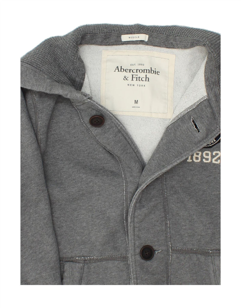 ABERCROMBIE & FITCH Mens Graphic Hooded Bomber Jacket UK 38 Medium Grey | Vintage Abercrombie & Fitch | Thrift | Second-Hand Abercrombie & Fitch | Used Clothing | Messina Hembry 