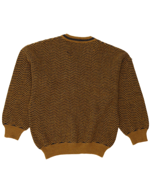 Vintage Mens Loose Fit V-Neck Jumper Sweater Small Brown Chevron