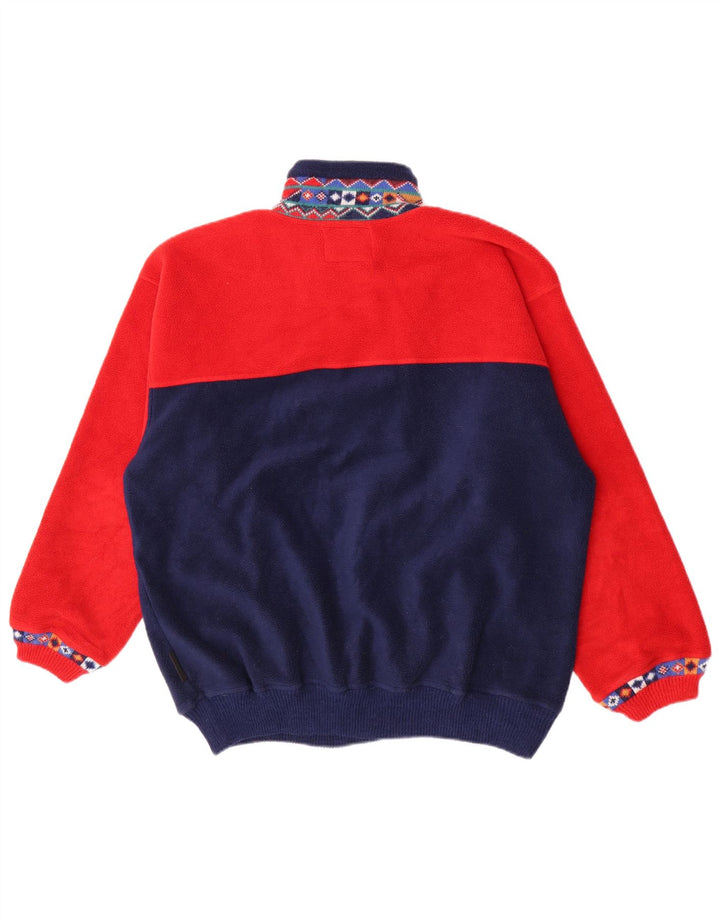 Silvy Mens Zip Neck Fleece Jumper Large Red Geometric Polyester