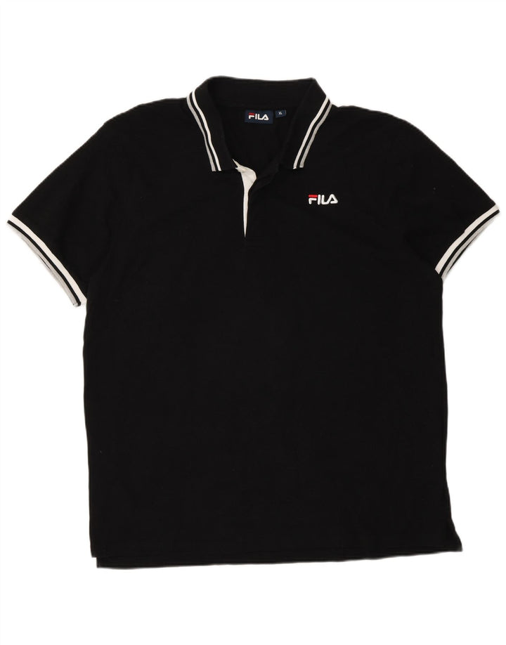 Fila Mens Polo Shirt XL Black Striped Cotton