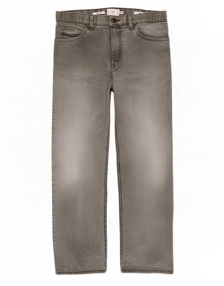 Marks & Spencer Mens Stretch Regular Straight Jeans W34 L31 Grey Cotton