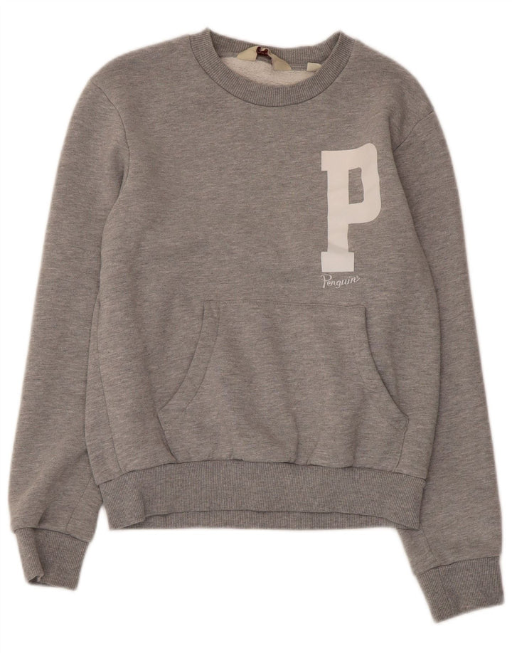 Penguin Mens Graphic Sweatshirt Jumper Small Grey Cotton