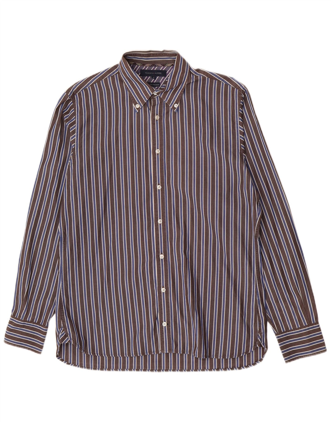 Tommy Hilfiger Mens Shirt Medium Brown Striped Cotton