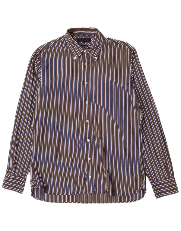 Tommy Hilfiger Mens Shirt Medium Brown Striped Cotton