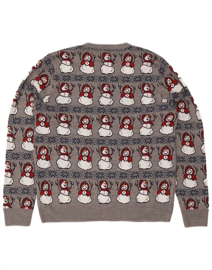 Marks & Spencer Mens Crew Neck Jumper Sweater Large Grey Christmas