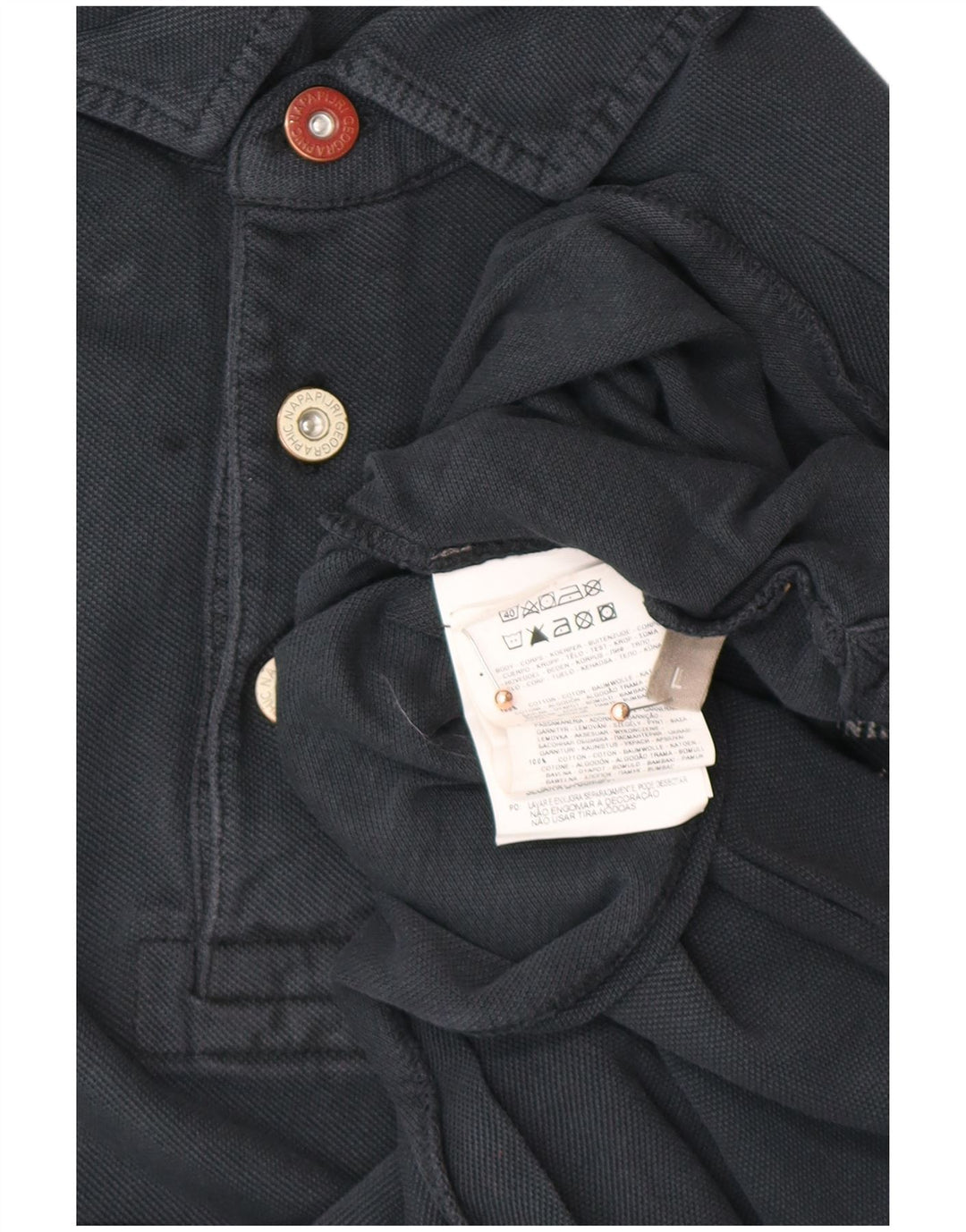 NAPAPIJRI Mens Graphic Polo Shirt Large Navy Blue Cotton