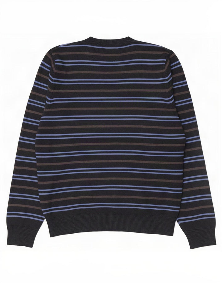 Marks & Spencer Mens V-Neck Jumper Sweater Medium Navy Blue Striped Acrylic