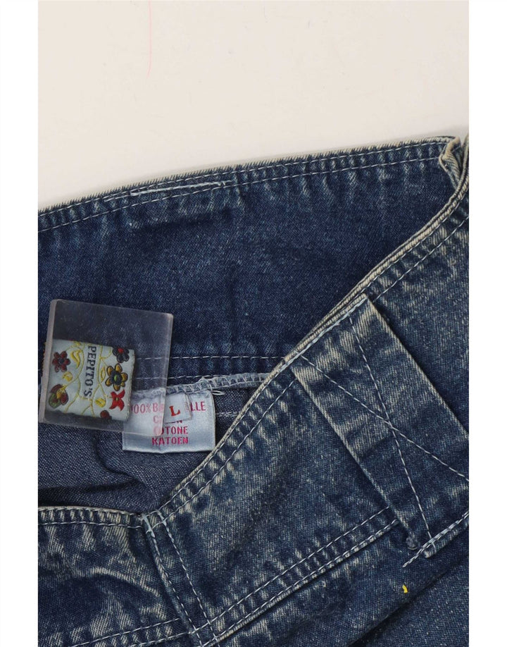 Pepito's Womens Denim Skirt Large W32 Blue Floral Cotton