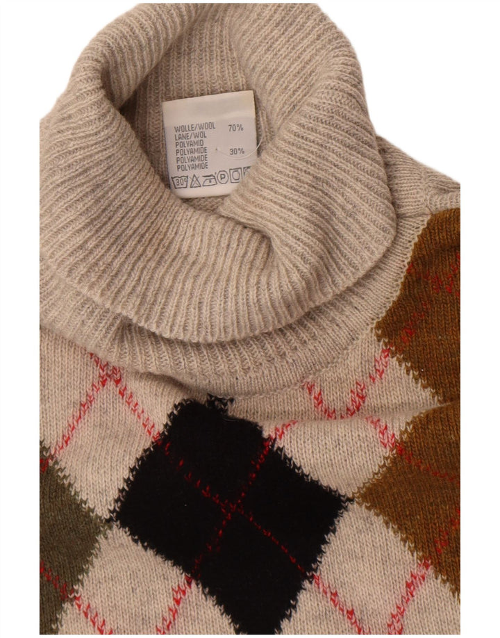 Tom Tino Mens Roll Neck Jumper Sweater IT 50 Medium Grey Argyle/Diamond