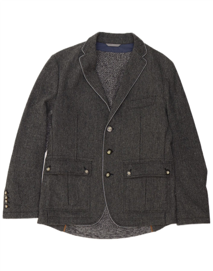 HUGO BOSS Mens 3 Button Blazer Jacket EU 50 Large Grey Herringbone
