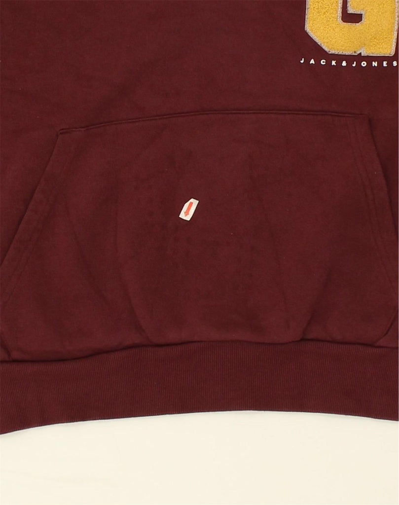 JACK & JONES Mens Graphic Hoodie Jumper Medium Burgundy Cotton | Vintage Jack & Jones | Thrift | Second-Hand Jack & Jones | Used Clothing | Messina Hembry 