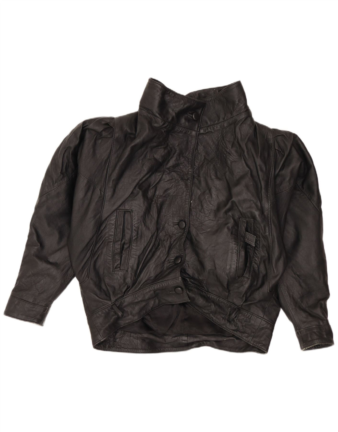 VINTAGE Womens Oversized Leather Jacket UK 14 Medium Black