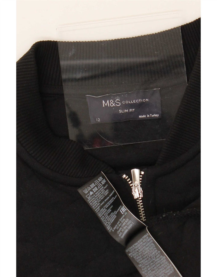 Marks & Spencer Womens Slim Fit Tracksuit Top Jacket UK 12 Medium Black