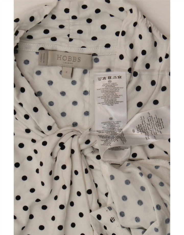 HOBBS Womens Front Tie 3/4 Sleeve Blouse Top UK 10 Small White Polka Dot