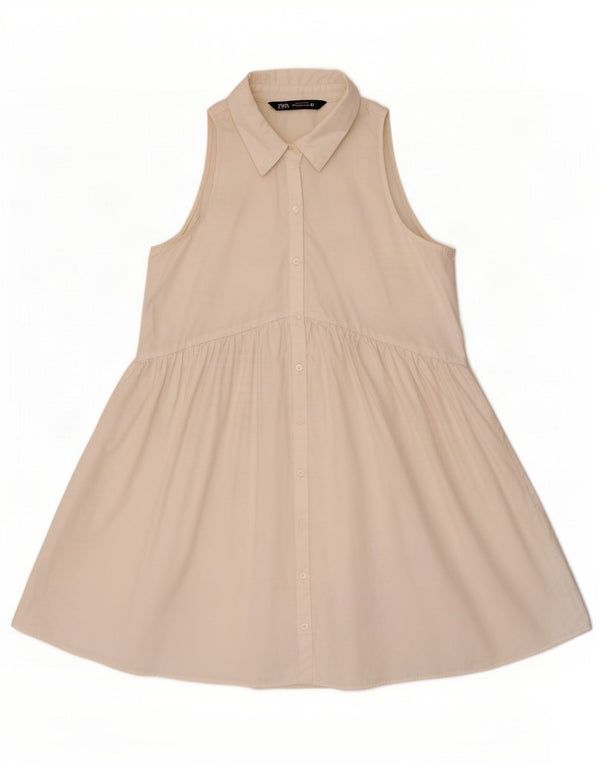 Zara Womens Sleeveless Shirt Dress UK 10 Small White Cotton