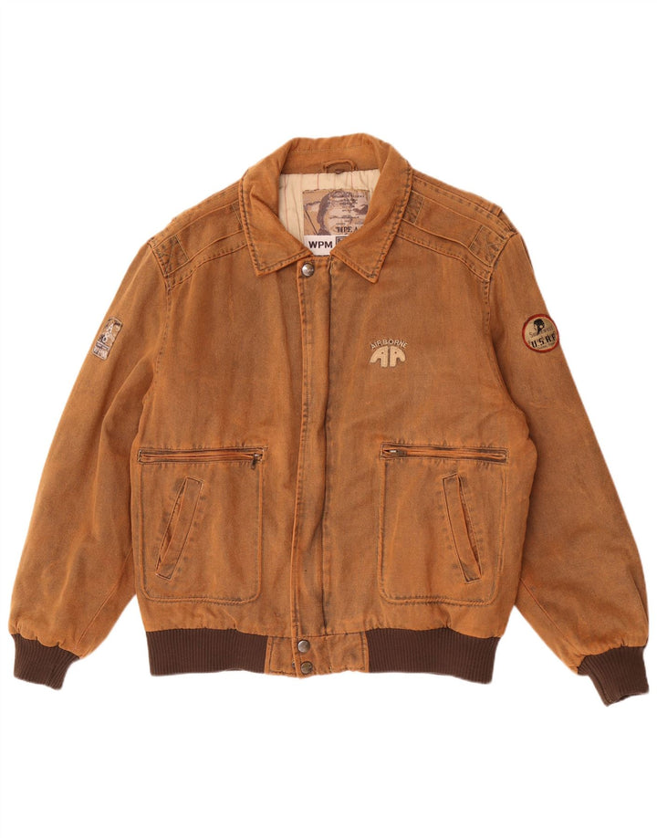 WPM Mens Type A-8 Graphic Bomber Jacket UK 42 XL Brown Colourblock