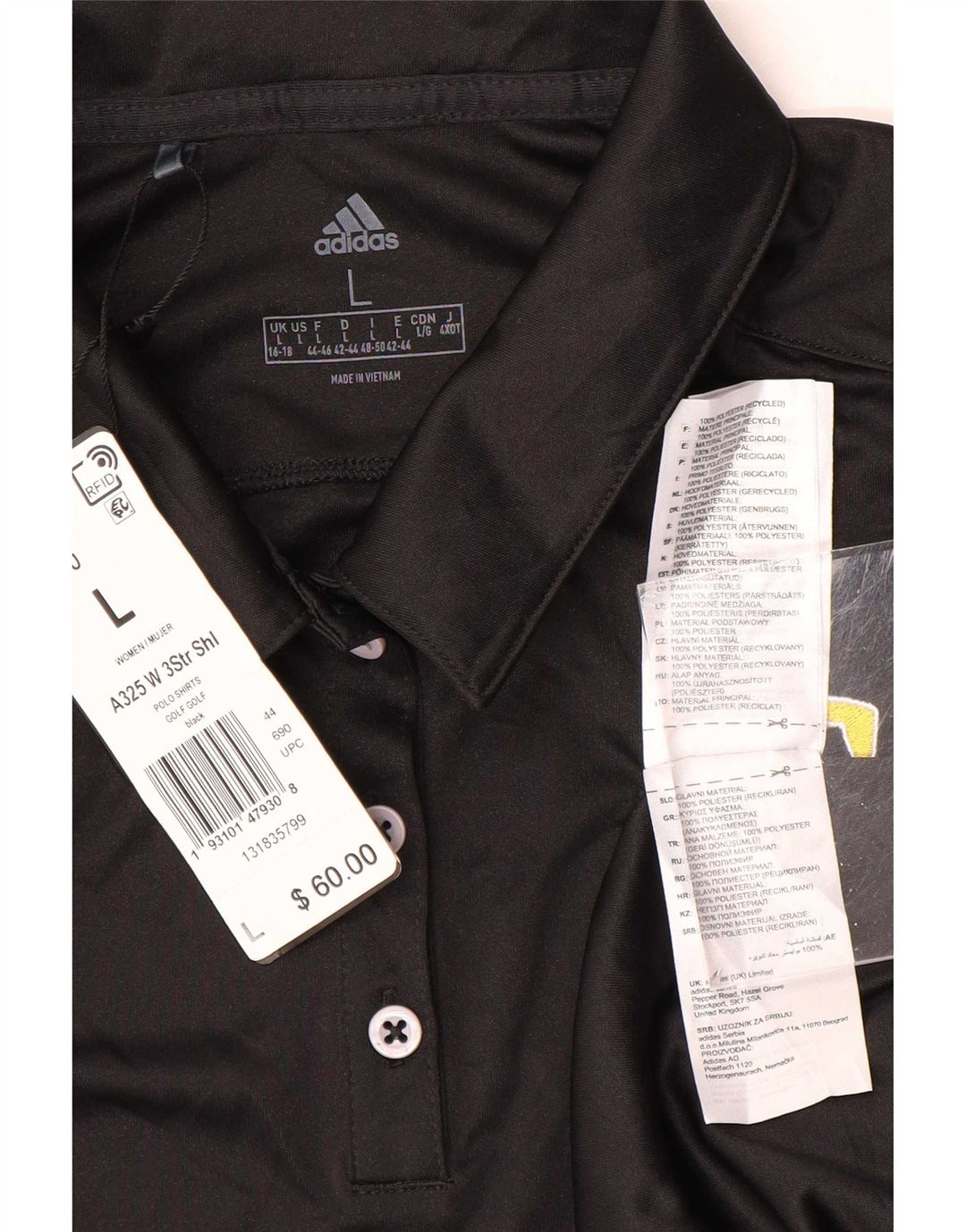 Adidas Womens Polo Shirt UK 16/18 Large Black Polyester