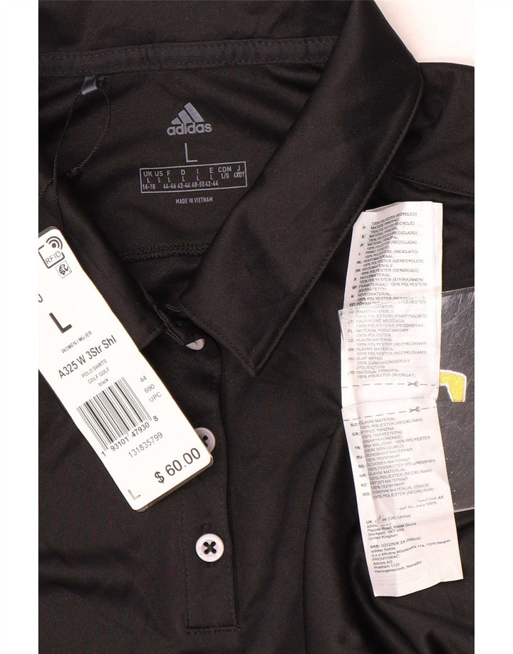 Adidas Womens Polo Shirt UK 16/18 Large Black Polyester