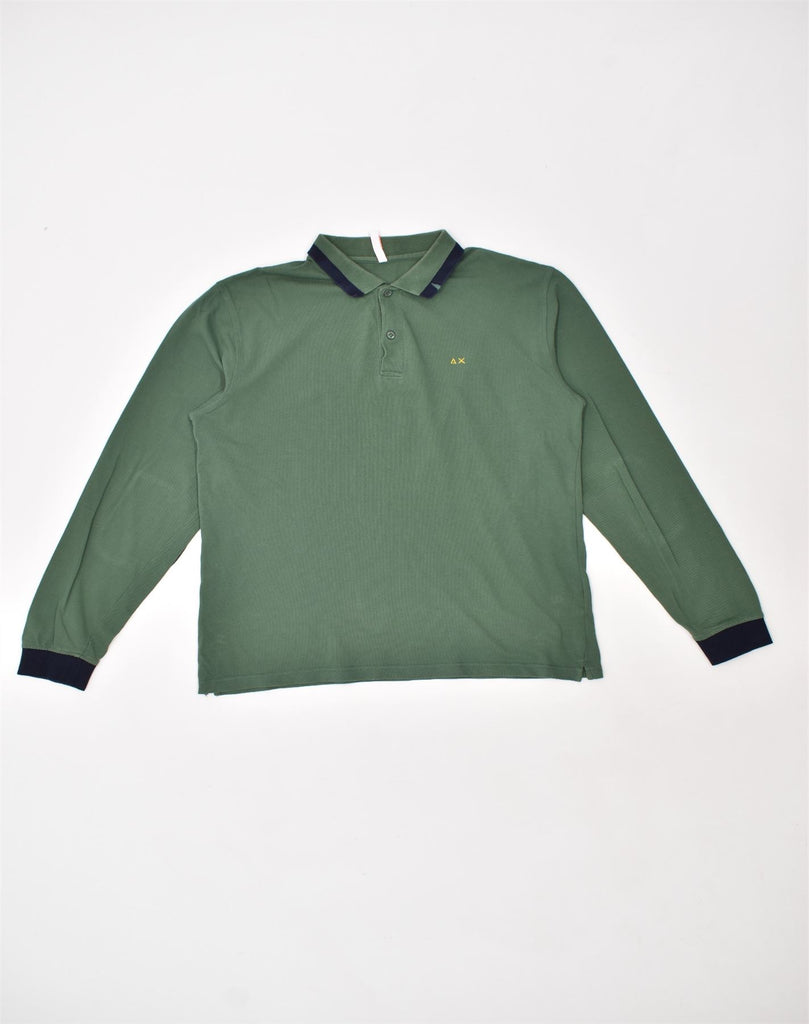 SUN68 Mens Long Sleeve Polo Shirt XL Green Cotton | Vintage | Thrift | Second-Hand | Used Clothing | Messina Hembry 