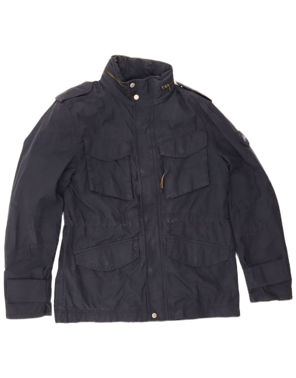 Timberland Mens Hooded Utility Jacket UK 38 Medium Navy Blue Cotton