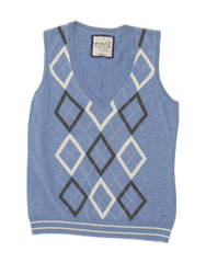 ESPRIT Womens Vest Tank Top UK 14 Large Blue Argyle/Diamond