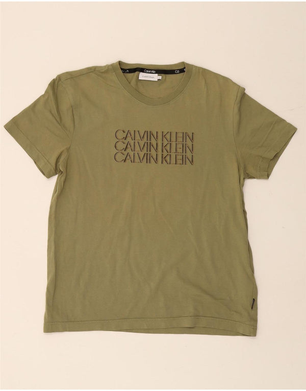 Calvin Klein Mens Graphic T-Shirt Top Large Green Cotton