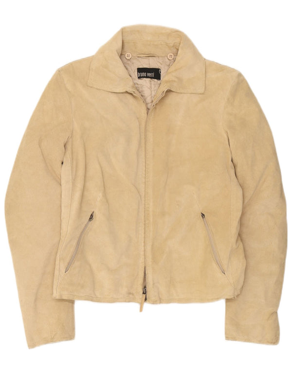 Bruno Verri Womens Suede Jacket IT 42 Medium Beige Leather