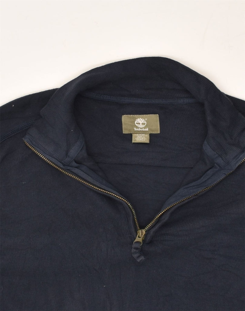 TIMBERLAND Mens Zip Neck Jumper Sweater Medium Navy Blue Cotton | Vintage Timberland | Thrift | Second-Hand Timberland | Used Clothing | Messina Hembry 