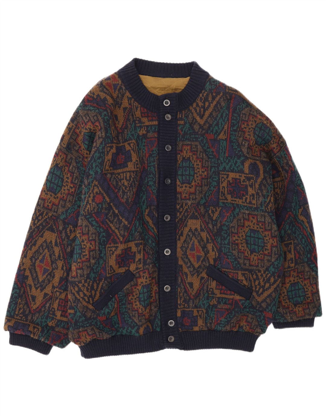 Vintage Mens Knit Bomber Jacket IT 54 2XL Multicoloured Geometric Wool