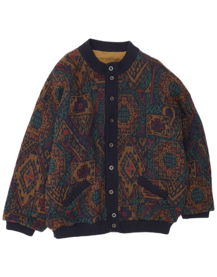 Vintage Mens Knit Bomber Jacket IT 54 2XL Multicoloured Geometric Wool