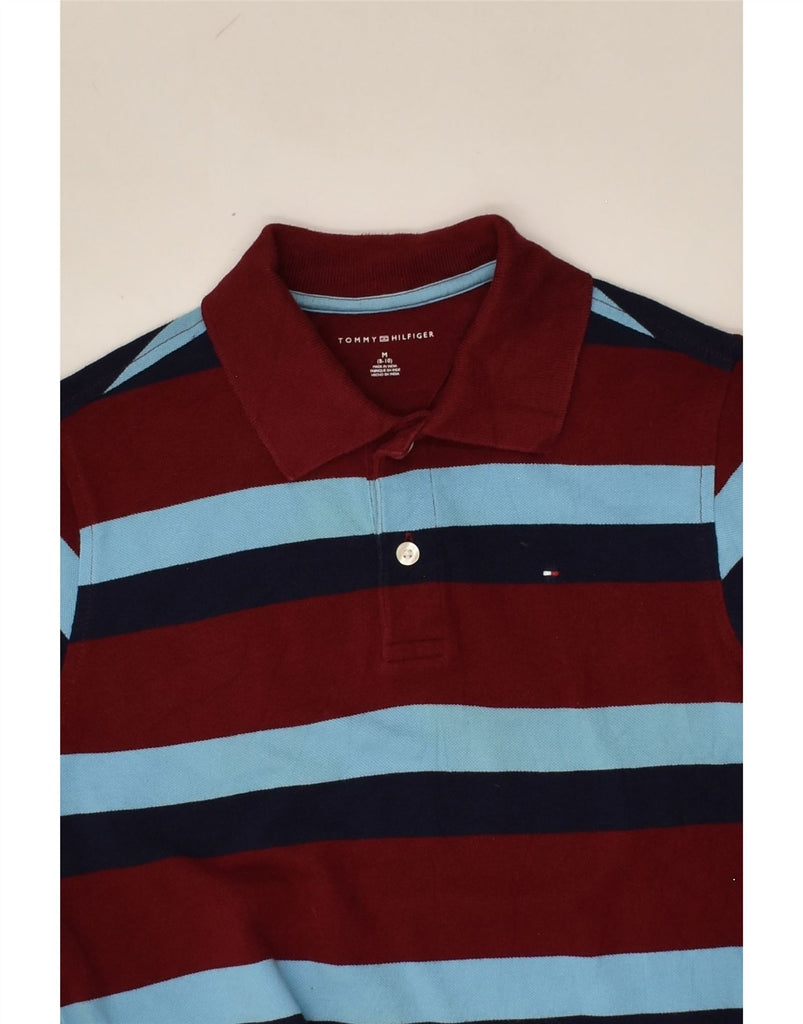 TOMMY HILFIGER Boys Polo Shirt 8-9 Years Maroon Striped Cotton | Vintage Tommy Hilfiger | Thrift | Second-Hand Tommy Hilfiger | Used Clothing | Messina Hembry 