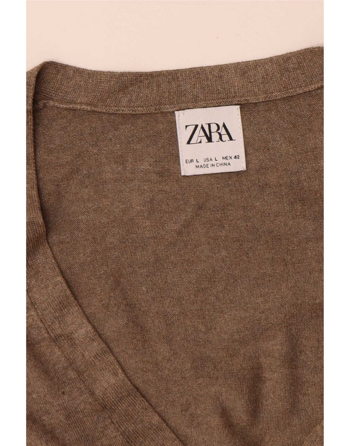 Zara Mens Cardigan Sweater Large Beige