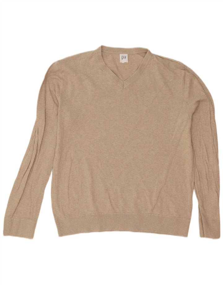 Gap Mens V-Neck Jumper Sweater Large Beige Cotton