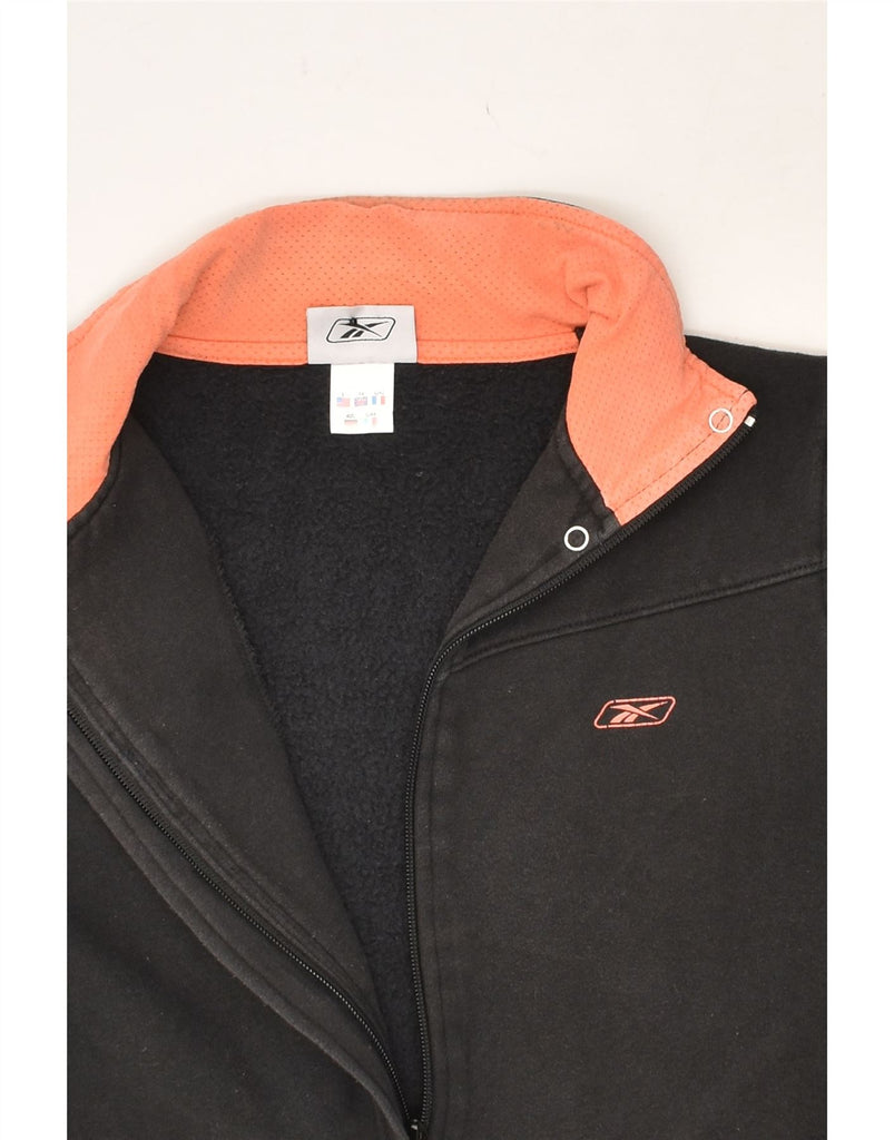REEBOK Womens Tracksuit Top Jacket UK 14 Large Black Colourblock Cotton | Vintage Reebok | Thrift | Second-Hand Reebok | Used Clothing | Messina Hembry 