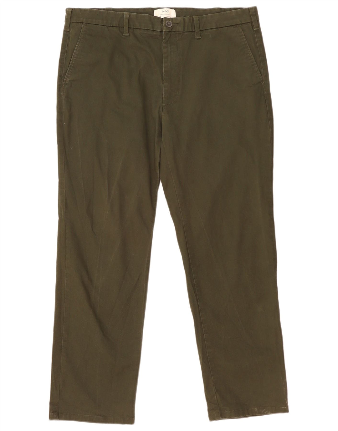 Marks & Spencer Mens Straight Regular Fit Chino Trousers W38 L29 Khaki