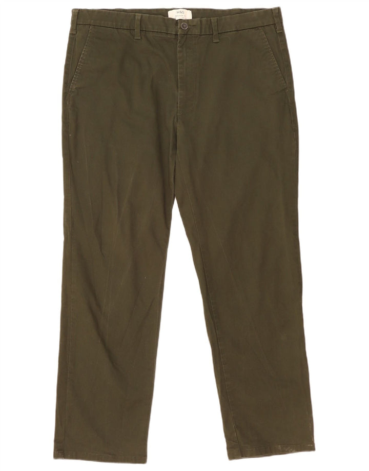 Marks & Spencer Mens Straight Regular Fit Chino Trousers W38 L29 Khaki
